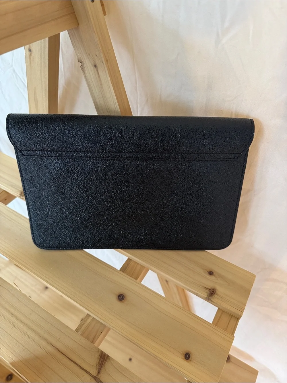 Express Black Textured Envelope Clutch with Silver Hardware